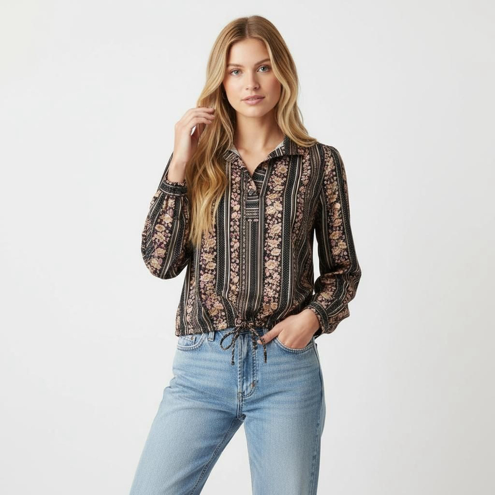 Donnkenny Vintage Striped Floral Blouse
